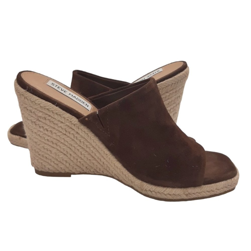 Steve Madden Urge Brown Suede Espadrille Wedge Slide SZ 7.5 - Picture 6 of 10